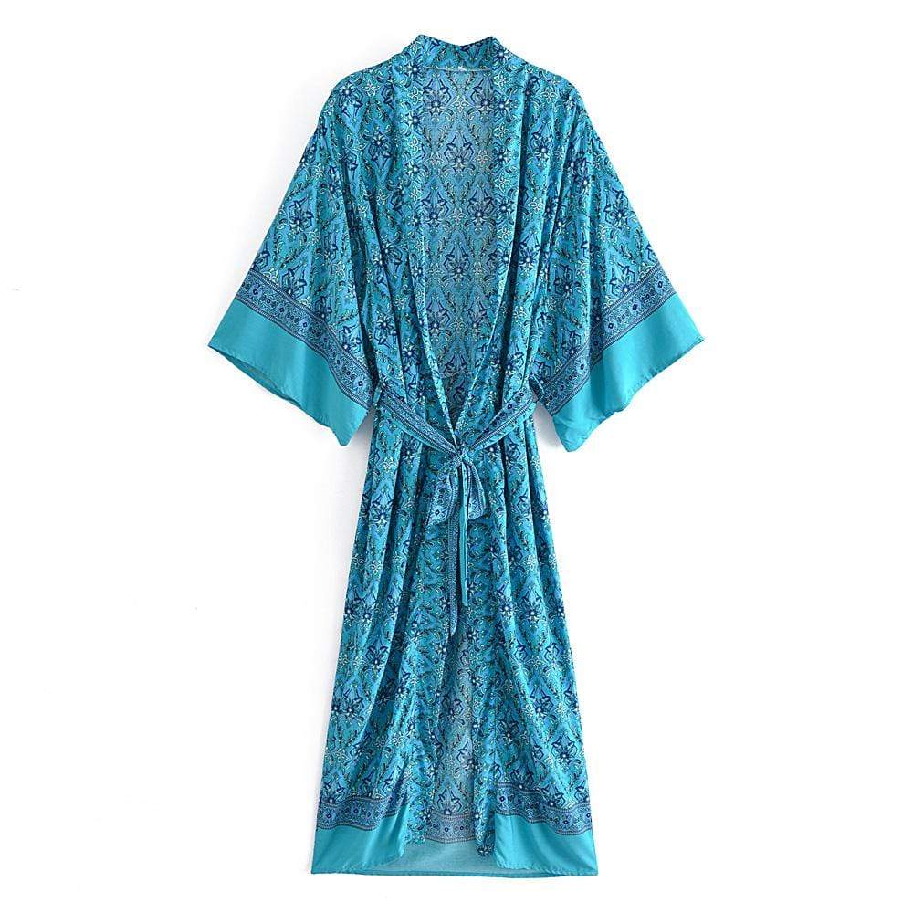 Muriel Vintage Floral Kimono In Blue