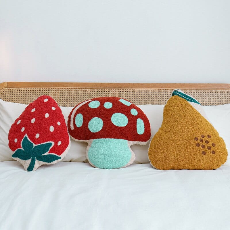 Mushroom, Pear, and Strawberry Cushions