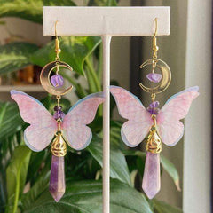 Natural Amethyst Boho Butterfly Earrings