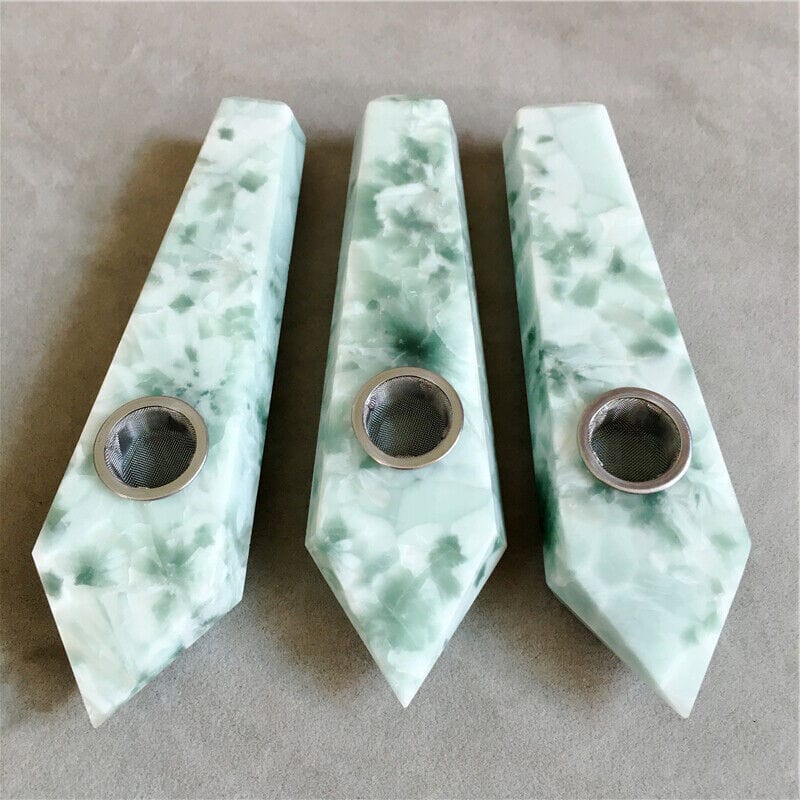 Natural Green Alabaster Crystal Pipe