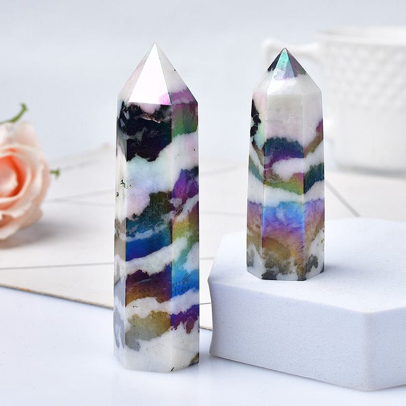 Natural Titanium Aura Crystal Tower
