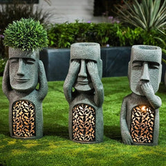 No See or Hear or Speak Evil Garden Flower Pot with LED Light