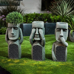 No See or Hear or Speak Evil Garden Flower Pot with LED Light