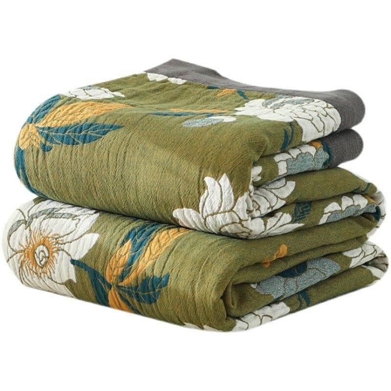 Olive Flower Print Throw Blanket