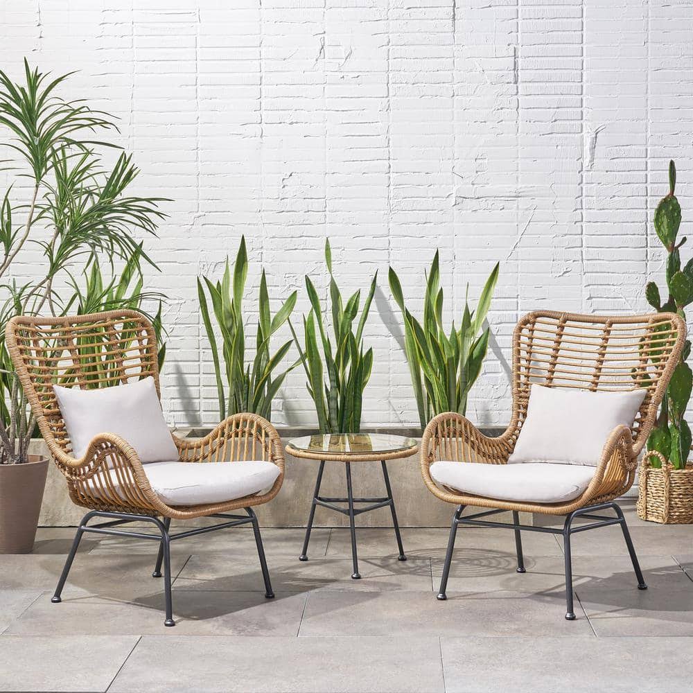 Outdoor 3 Piece Wicker Chairs and Table Set