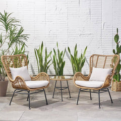 Outdoor 3 Piece Wicker Chairs and Table Set