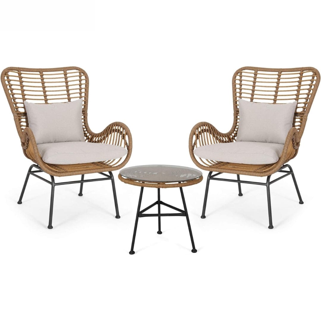 Outdoor 3 Piece Wicker Chairs and Table Set