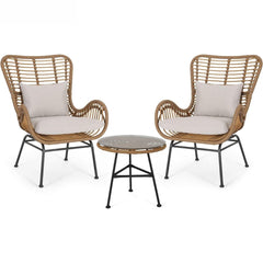 Outdoor 3 Piece Wicker Chairs and Table Set