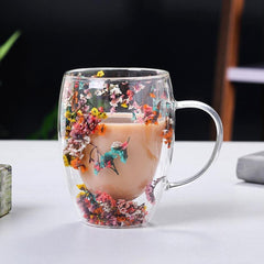 Pressed Flowers Double-Walled Glass Mug