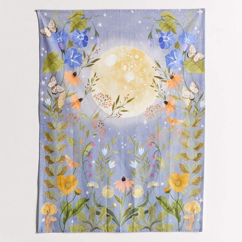 Psychedelic Full Moon Floral Wall Tapestry