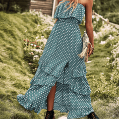 Polka Dot Bardot Ruffle Maxi Dress