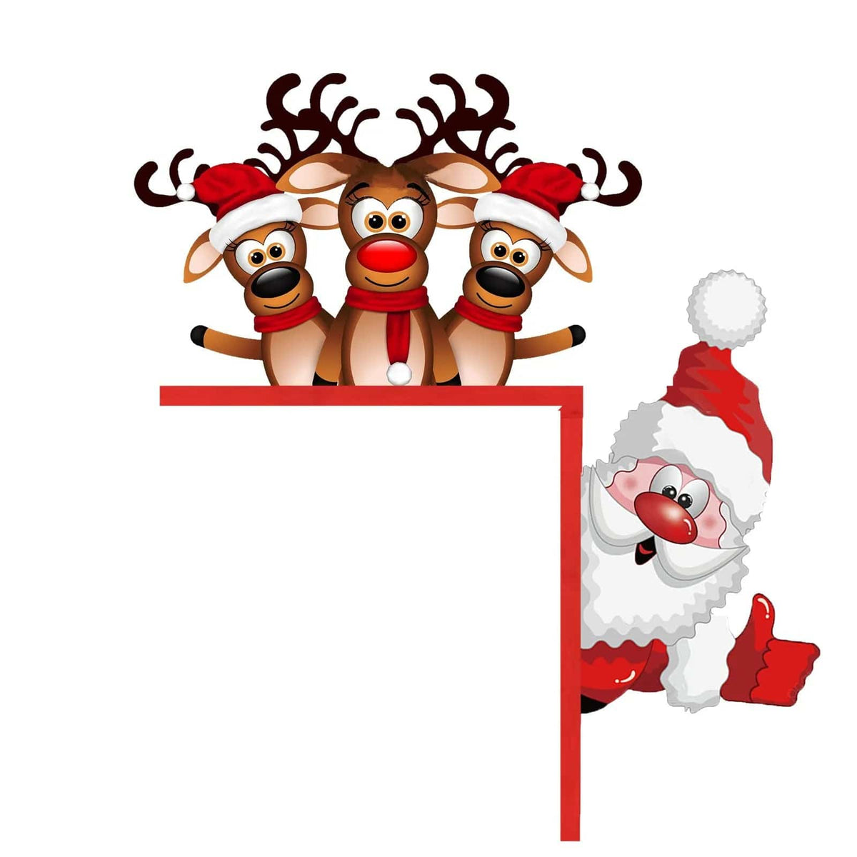 Santa and Reindeer Wooden Corner Decoration