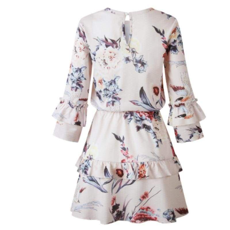 Autumn Spring Elegant Vintage Floral Ruffles Mini Dress Chsinese Printed Casual Dress