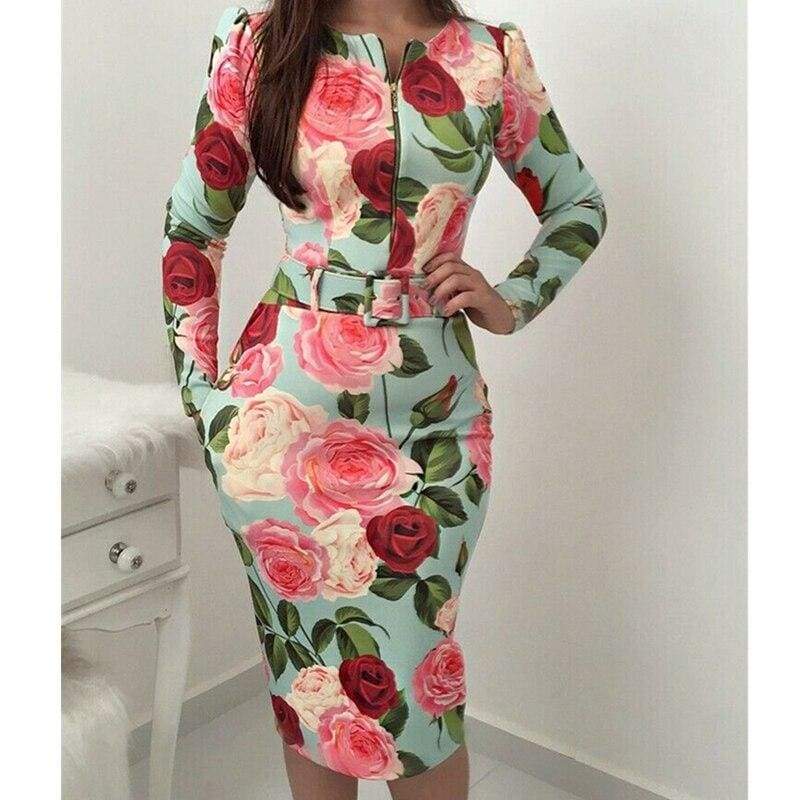 Bandage Bodycon Long Sleeve Short Mini Floral Party Casual Dress