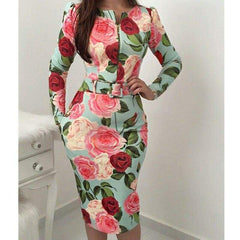 Bandage Bodycon Long Sleeve Short Mini Floral Party Casual Dress