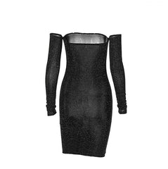 Bling Bodycon Mini Dress Elegant Strapless Off Shoulder Long Sleeve Party Club Short Ladies Dresses