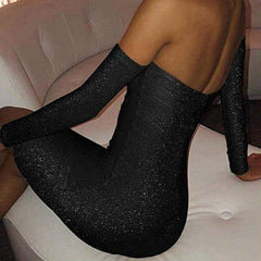 Bling Bodycon Mini Dress Elegant Strapless Off Shoulder Long Sleeve Party Club Short Ladies Dresses