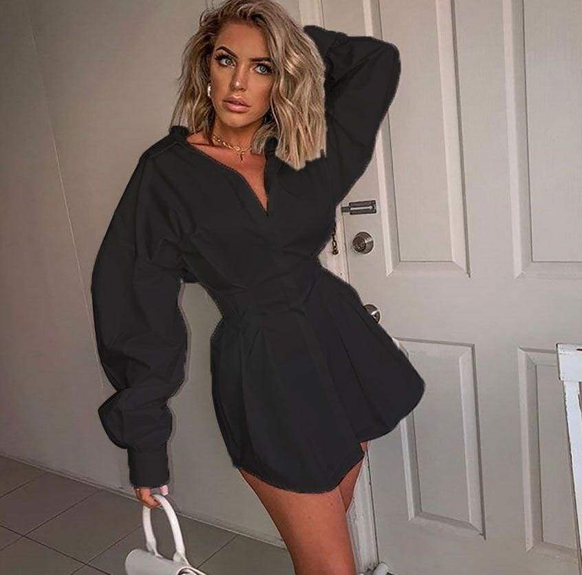 Blouse Shirt Dress Casual Long Sleeve Lapel Blouse Tops