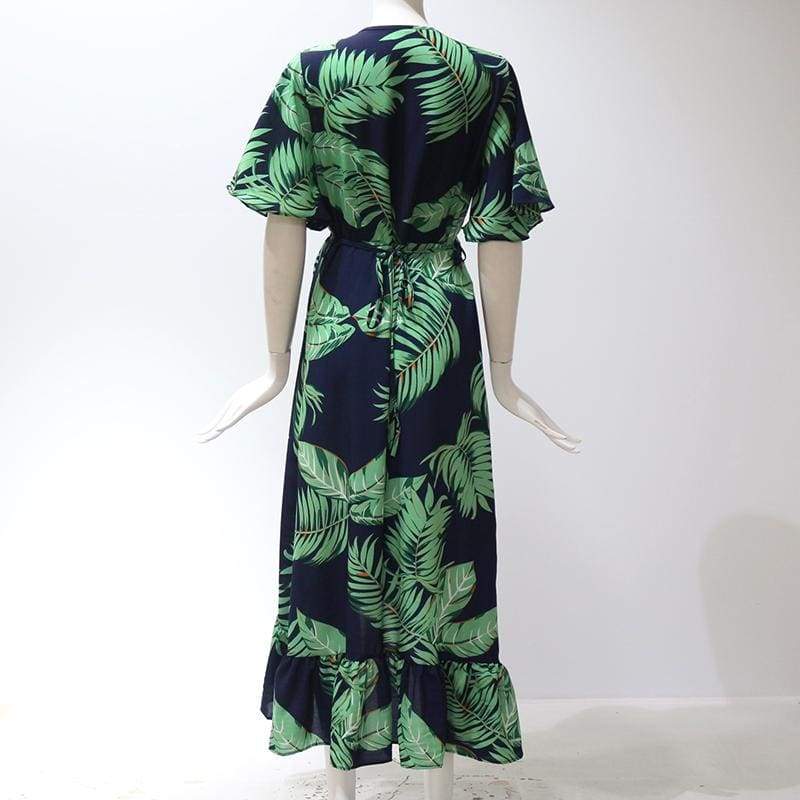 Boho Floral Ruffled Midi Dress Fashion Ladies Summer Beach Holiday Party Spilt Dress Sundress