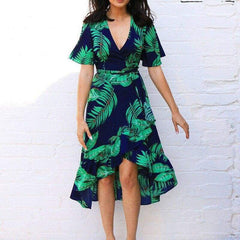 Boho Floral Ruffled Midi Dress Fashion Ladies Summer Beach Holiday Party Spilt Dress Sundress