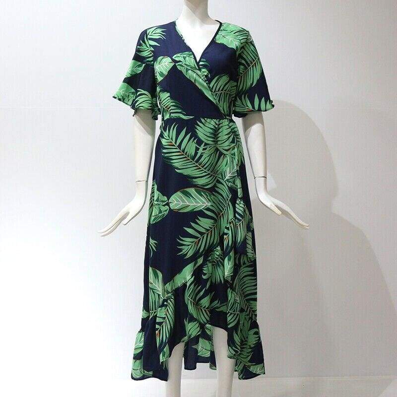 Boho Floral Ruffled Midi Dress Fashion Ladies Summer Beach Holiday Party Spilt Dress Sundress