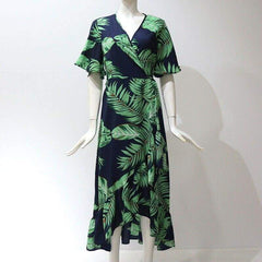 Boho Floral Ruffled Midi Dress Fashion Ladies Summer Beach Holiday Party Spilt Dress Sundress
