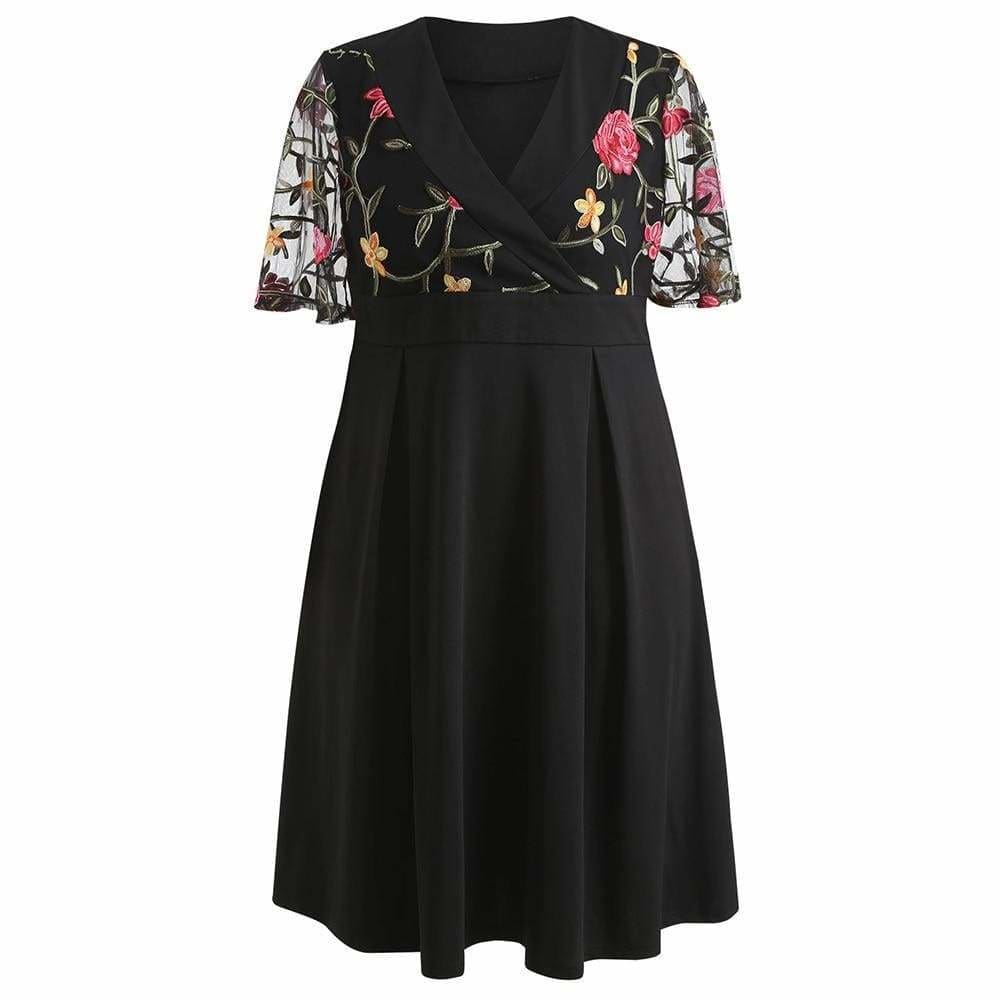 Dress V Neck High Waist See Through Sleeves Vintage Plus Size