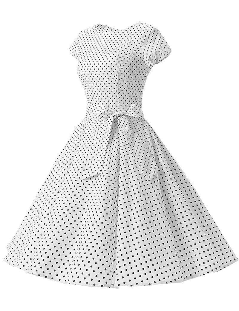 Dress Vintage Printed Dot A-Line O-Neck Bow Sashes