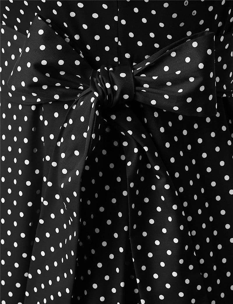 Dress Vintage Printed Dot A-Line O-Neck Bow Sashes