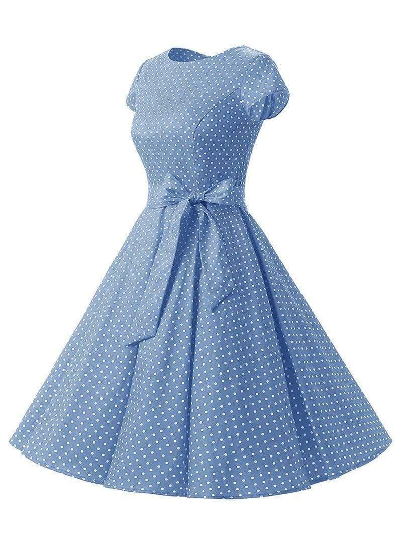 Dress Vintage Printed Dot A-Line O-Neck Bow Sashes