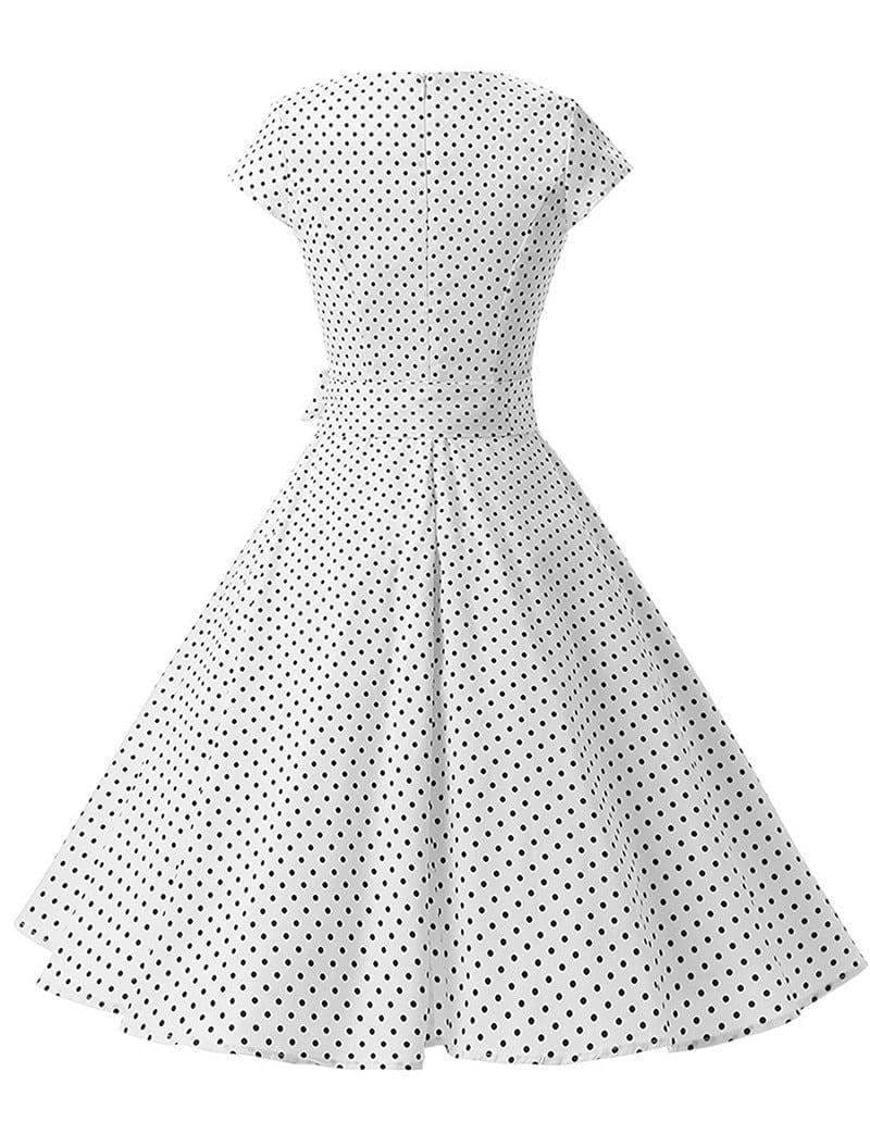 Dress Vintage Printed Dot A-Line O-Neck Bow Sashes