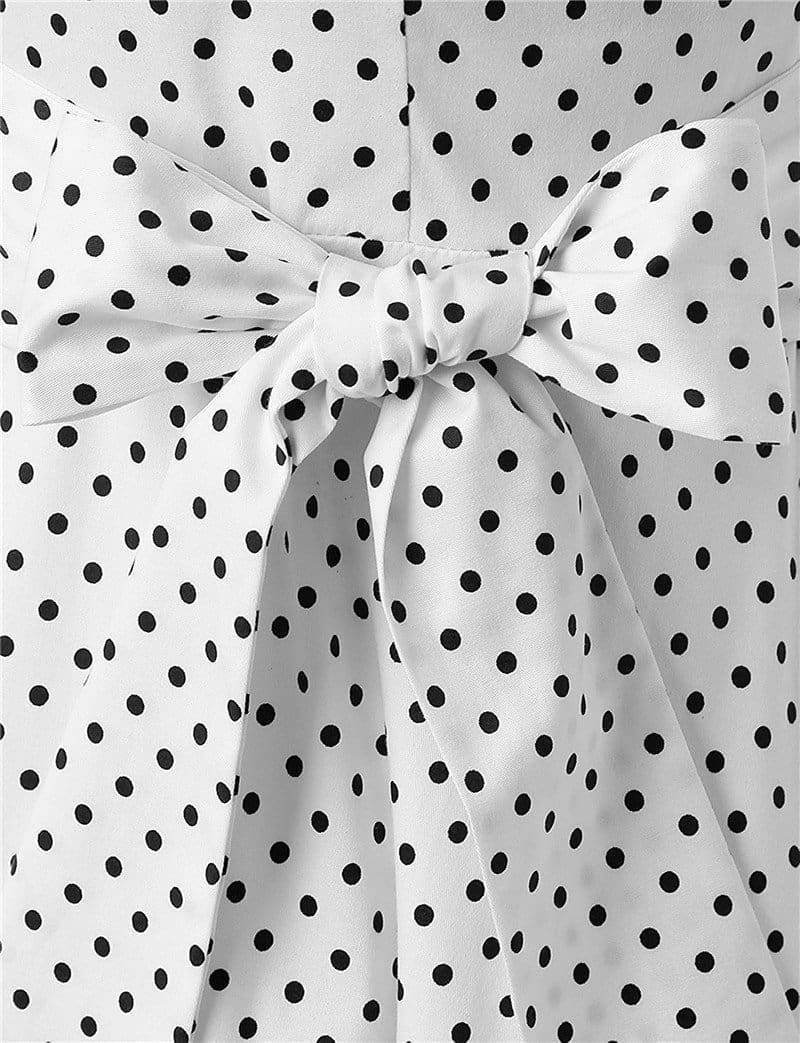 Dress Vintage Printed Dot A-Line O-Neck Bow Sashes