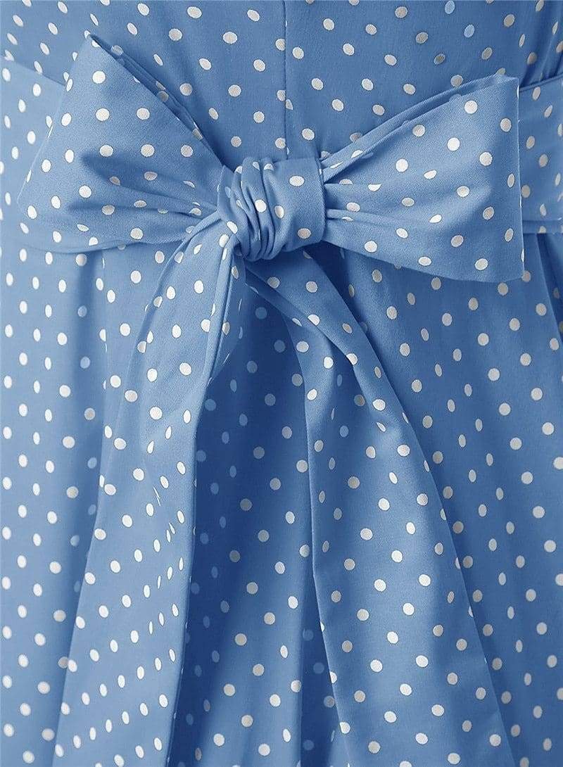Dress Vintage Printed Dot A-Line O-Neck Bow Sashes