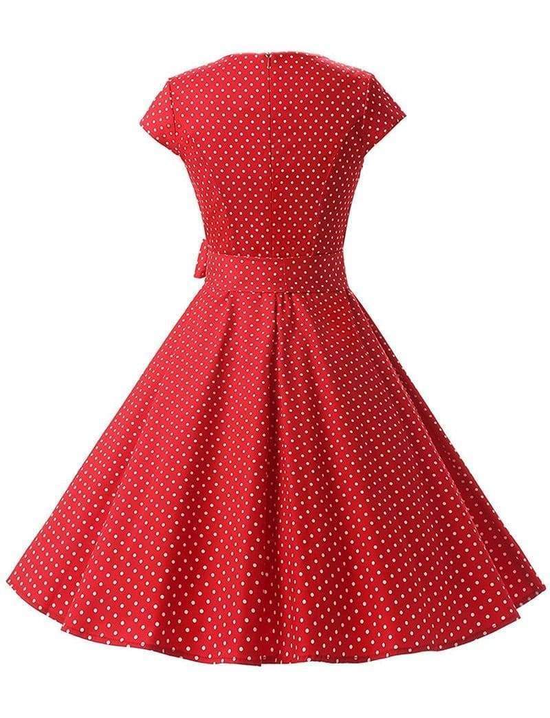 Dress Vintage Printed Dot A-Line O-Neck Bow Sashes