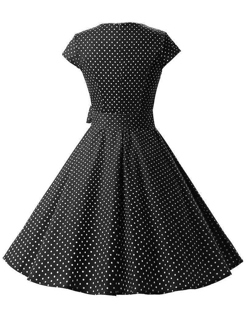 Dress Vintage Printed Dot A-Line O-Neck Bow Sashes