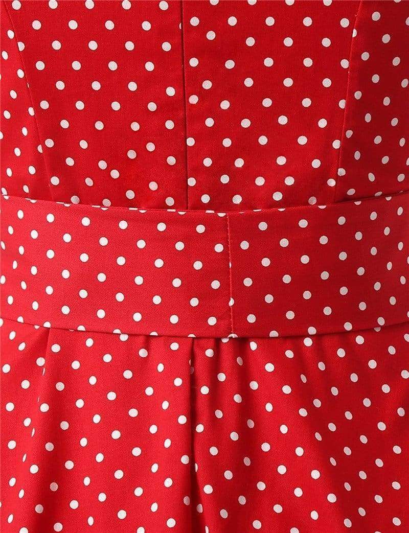Dress Vintage Printed Dot A-Line O-Neck Bow Sashes