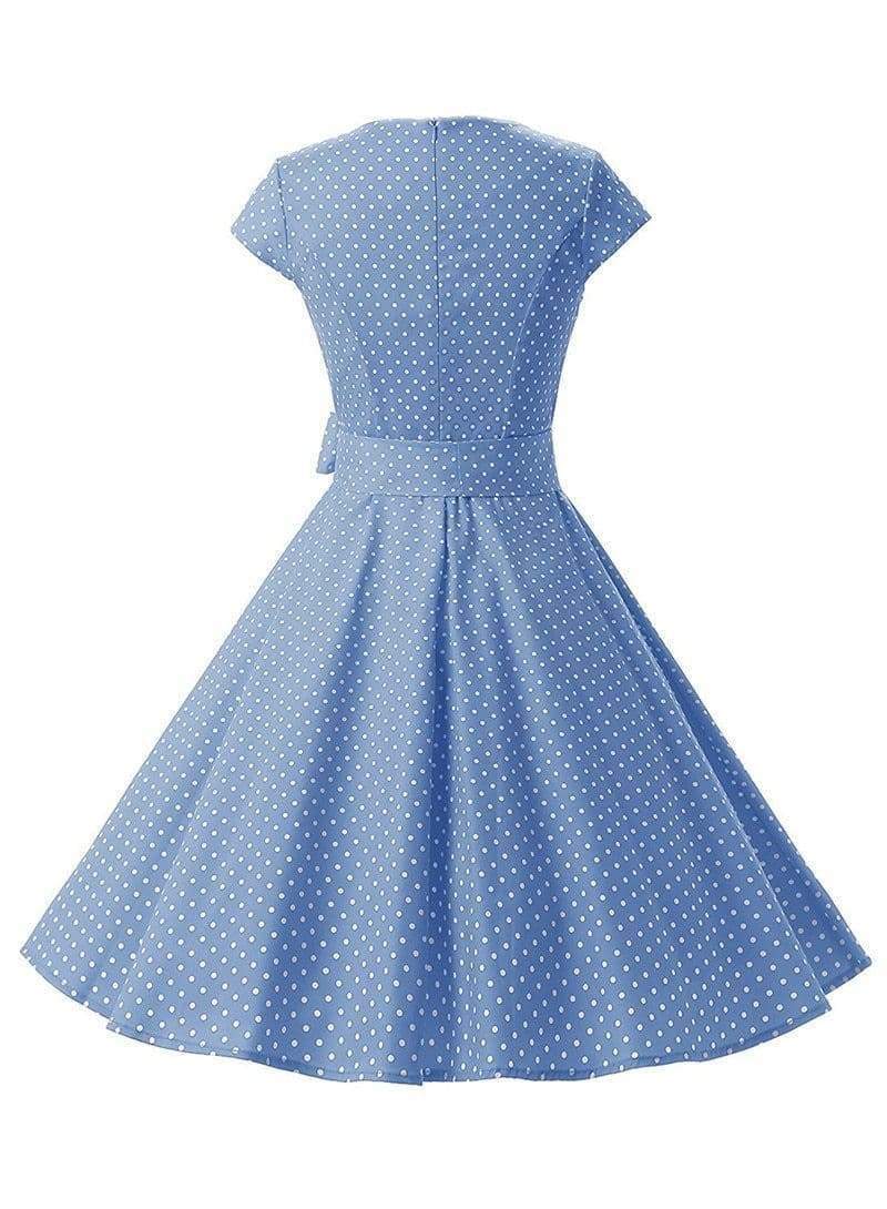 Dress Vintage Printed Dot A-Line O-Neck Bow Sashes