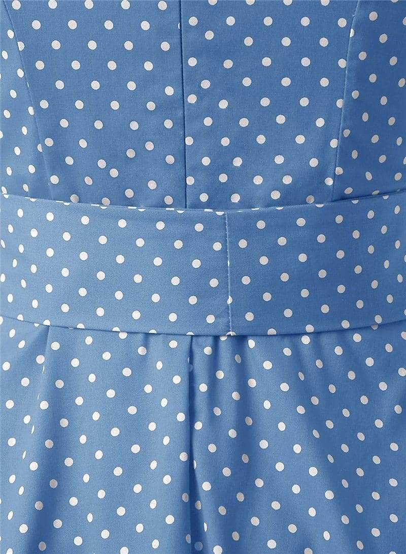 Dress Vintage Printed Dot A-Line O-Neck Bow Sashes