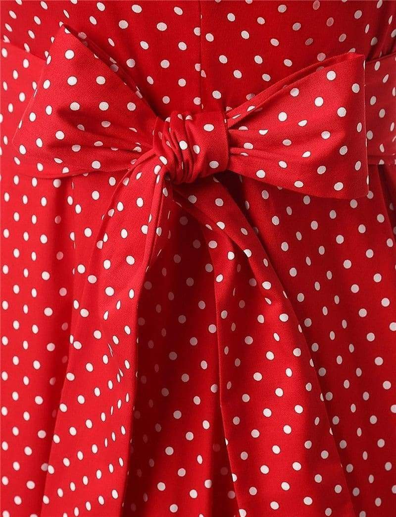 Dress Vintage Printed Dot A-Line O-Neck Bow Sashes