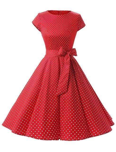 Dress Vintage Printed Dot A-Line O-Neck Bow Sashes
