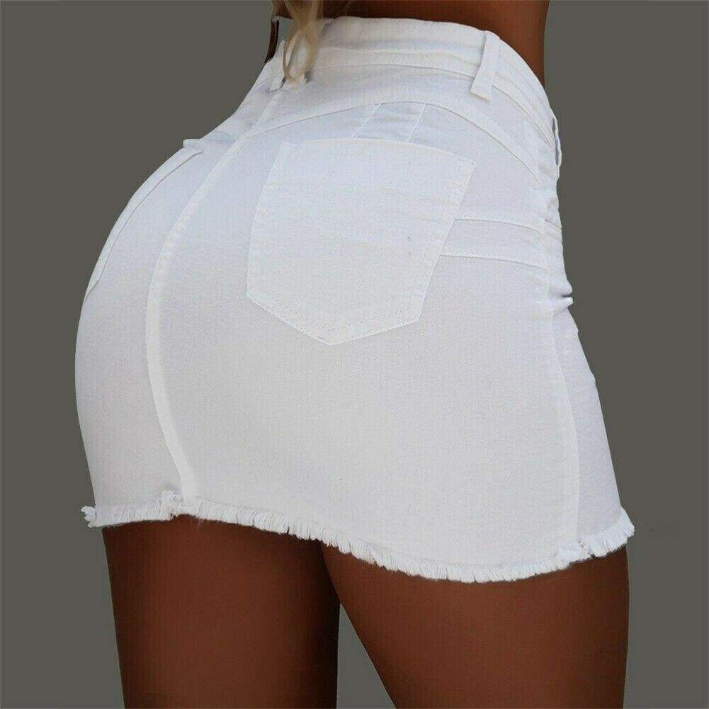 High Waist Button Skirt Denim Jean Bodycon Casual Party A-line Short Stretch Mini Dress