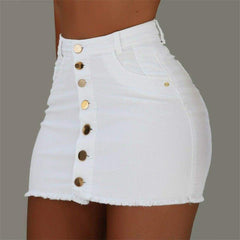 High Waist Button Skirt Denim Jean Bodycon Casual Party A-line Short Stretch Mini Dress