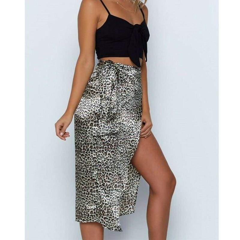 High Waist Leopard Print Split Midi Sundress