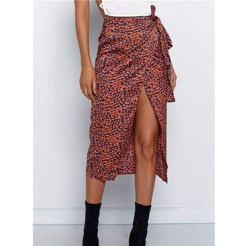 High Waist Leopard Print Split Midi Sundress
