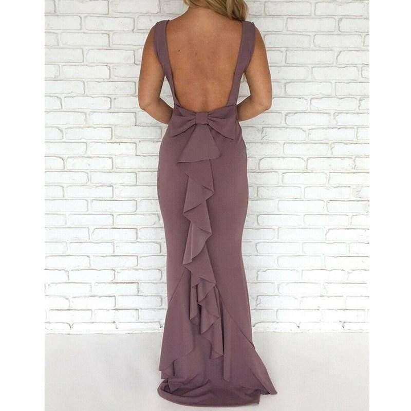 Ladies Formal Backless Long Dress Party Ball Prom Gown Wedding Bridesmaid Sleeveless O-Neck Long Maxi Dress