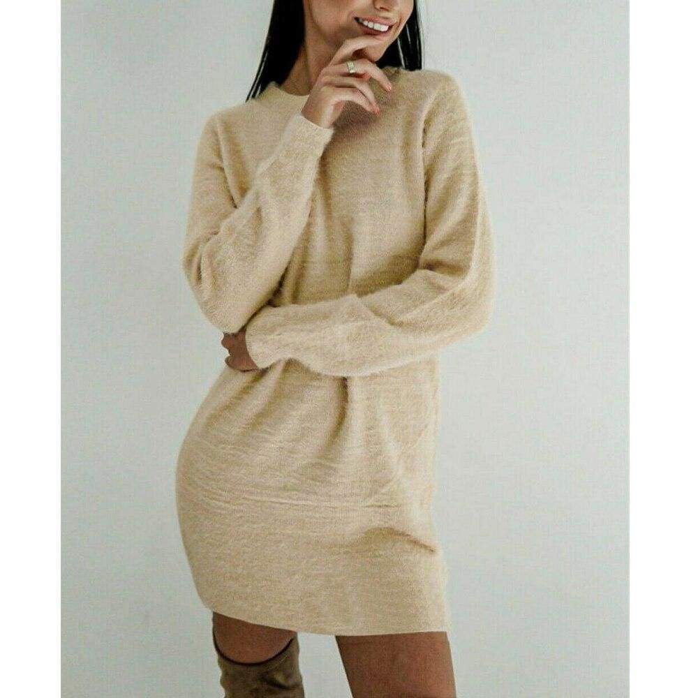 Long Sleeve Knitted Sweater Mini Dress Fashion Autumn Winter Lady Backless Party Club Casual Jumper Dress