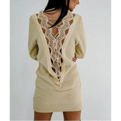 Long Sleeve Knitted Sweater Mini Dress Fashion Autumn Winter Lady Backless Party Club Casual Jumper Dress