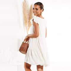 Loose Summer Dress Short Sleeve V Neck Mini Casual vintage dress