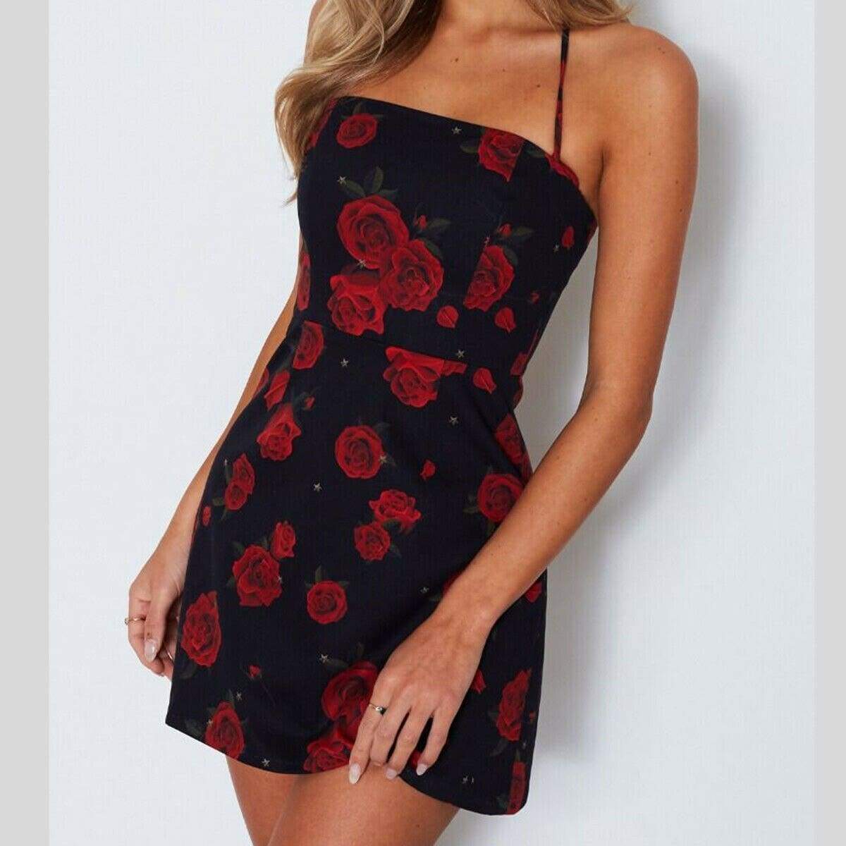 Mini Floral Dress Summer Fashion Ladies Slim Bodycon Party Clubwear Beach Holiday Sleeveless Zipper Sundress