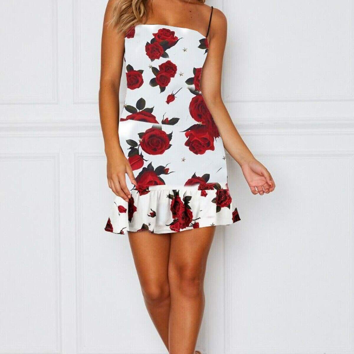 Mini Floral Dress Summer Fashion Ladies Slim Bodycon Party Clubwear Beach Holiday Sleeveless Zipper Sundress
